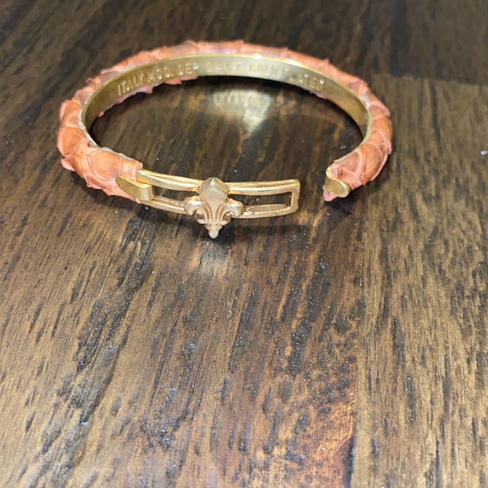 Fleur de lis Leather Wrapped Bangle Bracelet